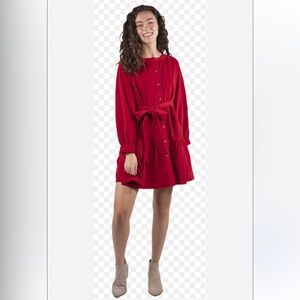 Simply Southern Red Corduroy Belted Tiered Dress Festive Holidays